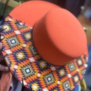 Orange Patterned Wide-Brim Hat